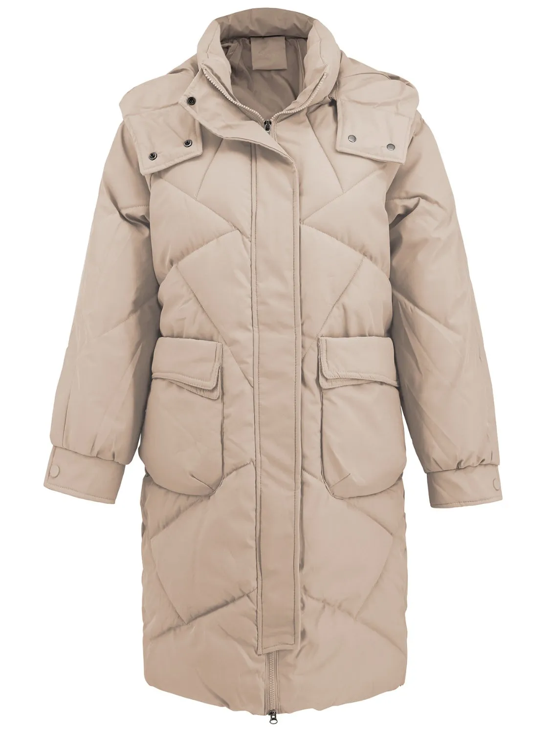 Hooded Longline Winter Coat with Long Sleeves and Pockets