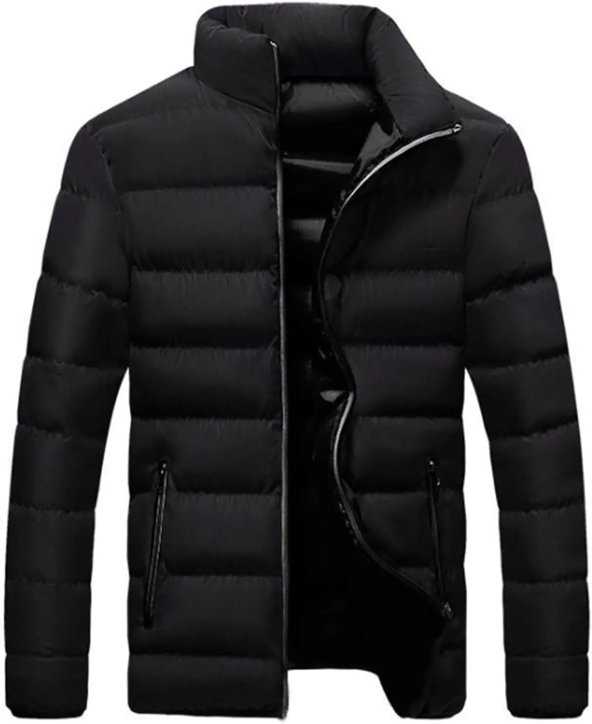 Hoodless Puffer Jacket Men Light Padded Zip Down Jacket Winter Warm Bubble Coat Packable Quilted Jackets