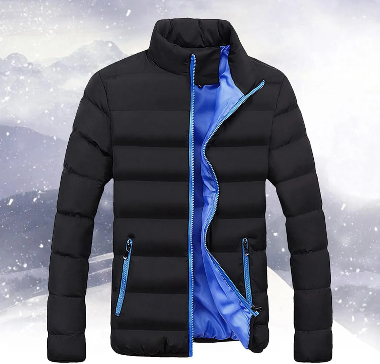 Hoodless Puffer Jacket Men Light Padded Zip Down Jacket Winter Warm Bubble Coat Packable Quilted Jackets