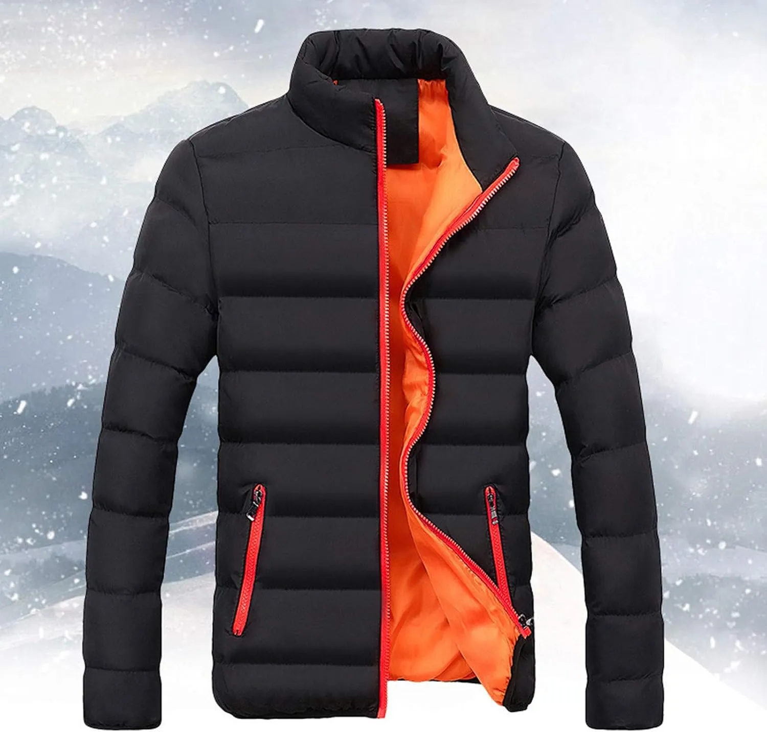 Hoodless Puffer Jacket Men Light Padded Zip Down Jacket Winter Warm Bubble Coat Packable Quilted Jackets