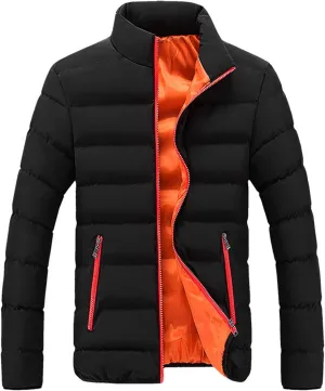 Hoodless Puffer Jacket Men Light Padded Zip Down Jacket Winter Warm Bubble Coat Packable Quilted Jackets
