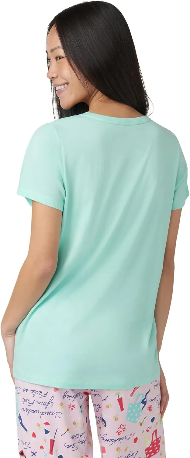 HUE Women's Summer Vacation Pajama Separates, Soft, Whimsical Print Pjs with Tropical Beach Themes, Flip Flops, Cocktails