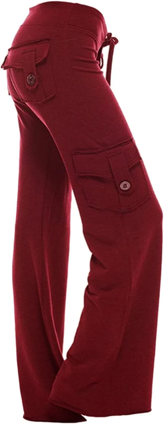 Hvyesh Women Wide Leg Cargo Pants High Waist Casual Pants Yoga Workout Leggings Gym Sweatpants Soft Trousers with Pockets