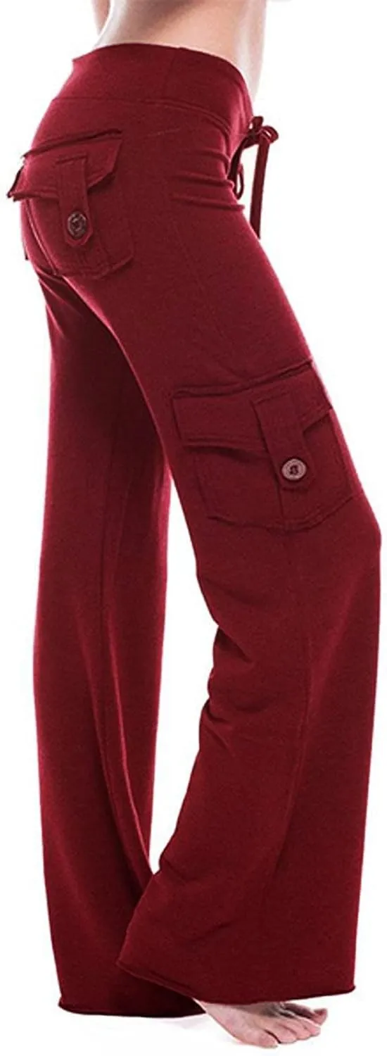 Hvyesh Women Wide Leg Cargo Pants High Waist Casual Pants Yoga Workout Leggings Gym Sweatpants Soft Trousers with Pockets