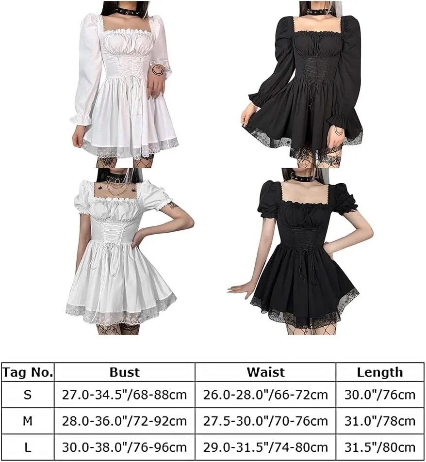 IKADEX Women Gothic Dress Vintage Lace Grunge Punk Goth Dresses Casual Cosplay Party Cocktail