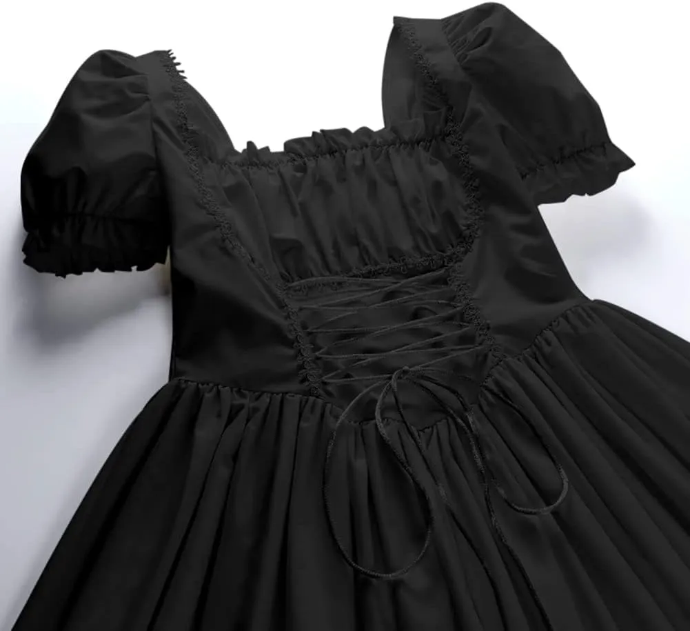 IKADEX Women Gothic Dress Vintage Lace Grunge Punk Goth Dresses Casual Cosplay Party Cocktail