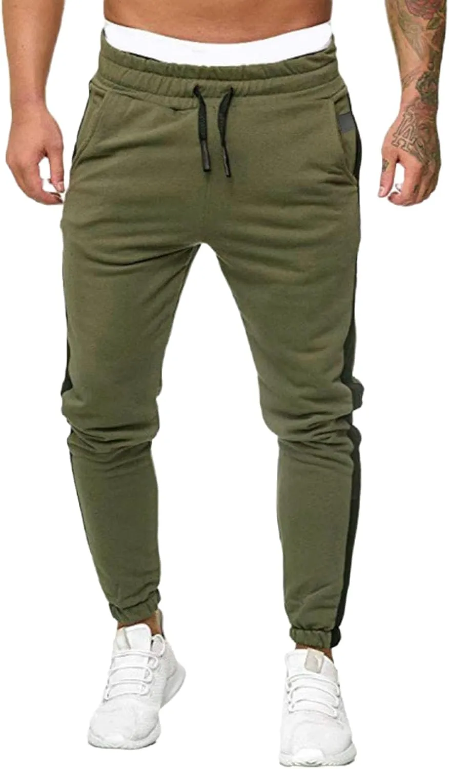 Jogger Pants for Men 2024 Casual Patchwork Stylish Stripe Drawstring Trousers Slim Fit Skinny Stretch Athletic Sweatpants