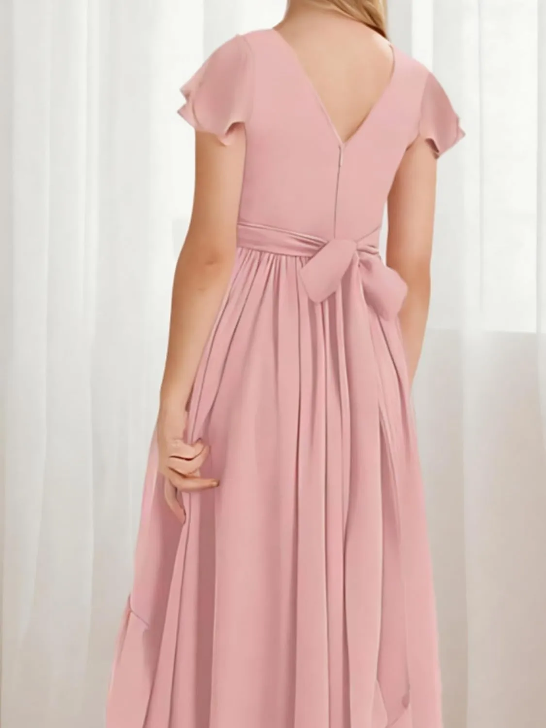 Junior Bridesmaid Dress, Girls' Special Occasion Dresses, Chiffon Wedding A Line Floor-Length Party Dresses