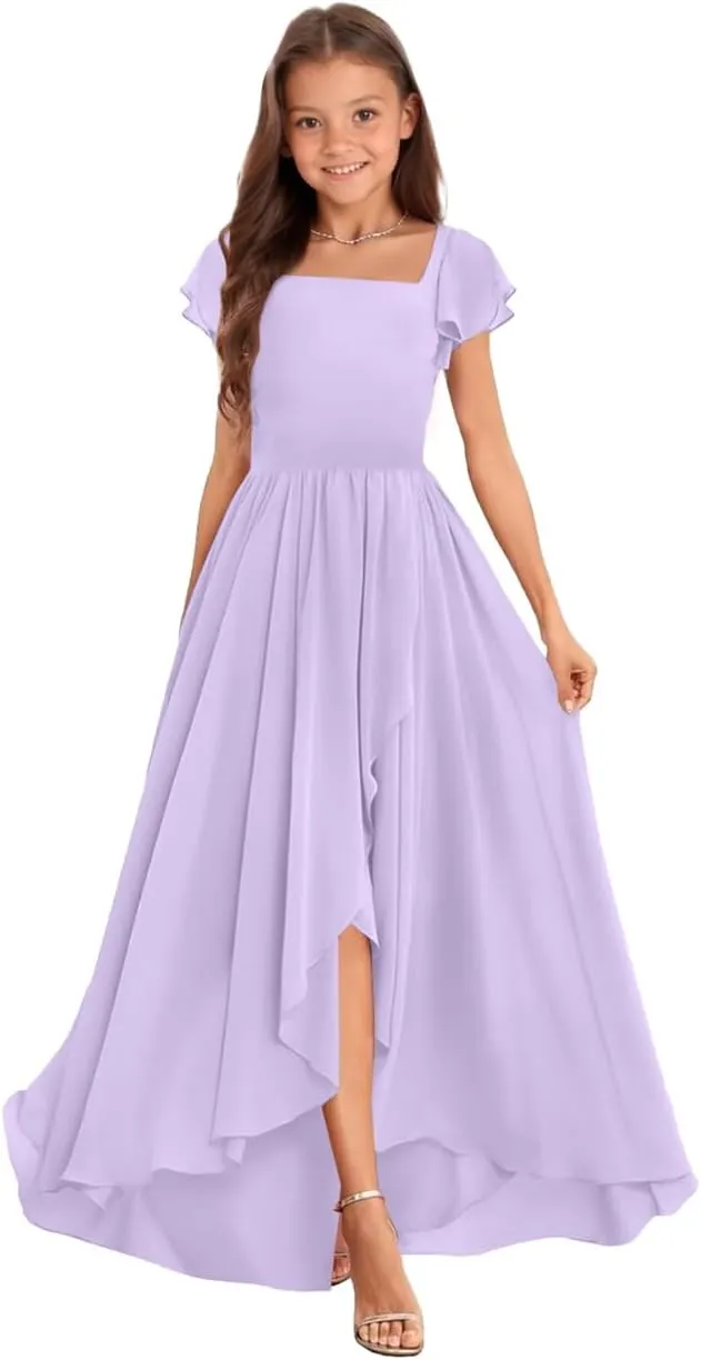 Junior Bridesmaid Dress, Girls' Special Occasion Dresses, Chiffon Wedding A Line Floor-Length Party Dresses