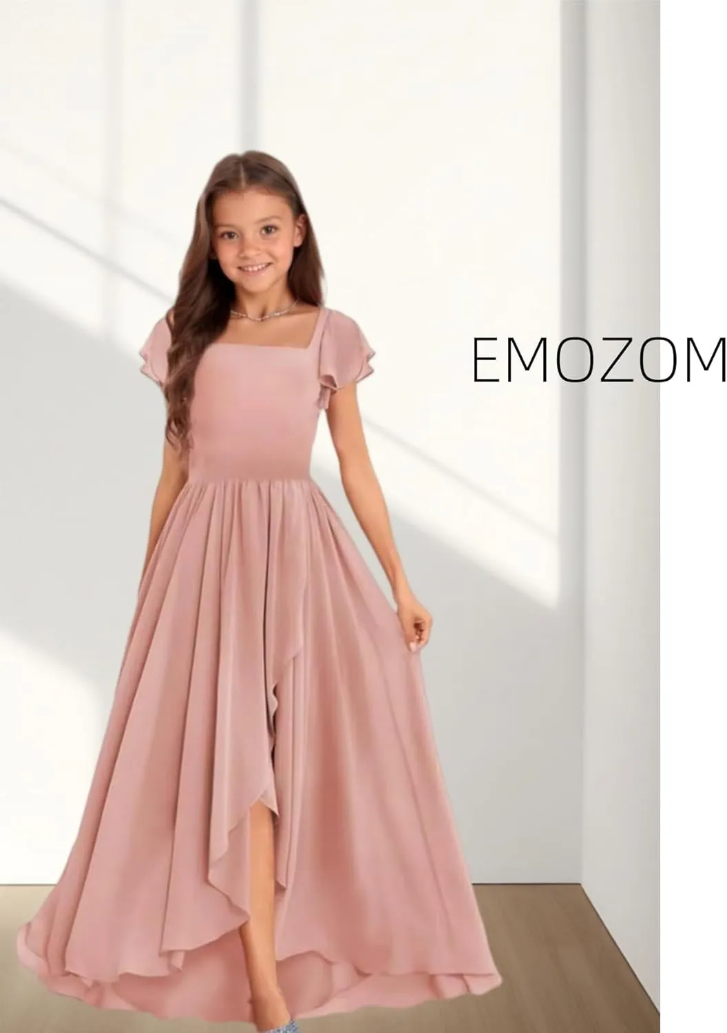 Junior Bridesmaid Dress, Girls' Special Occasion Dresses, Chiffon Wedding A Line Floor-Length Party Dresses