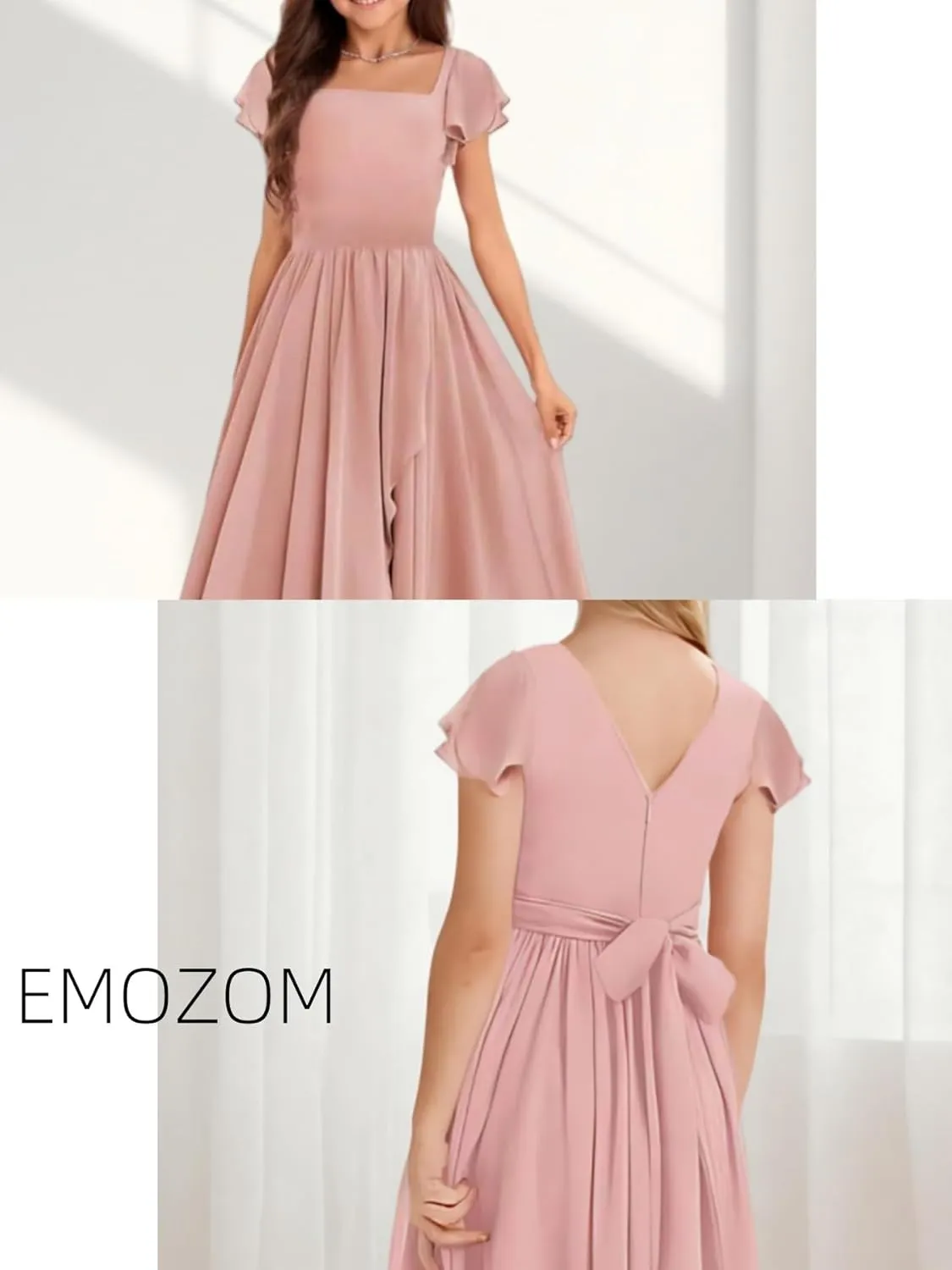 Junior Bridesmaid Dress, Girls' Special Occasion Dresses, Chiffon Wedding A Line Floor-Length Party Dresses