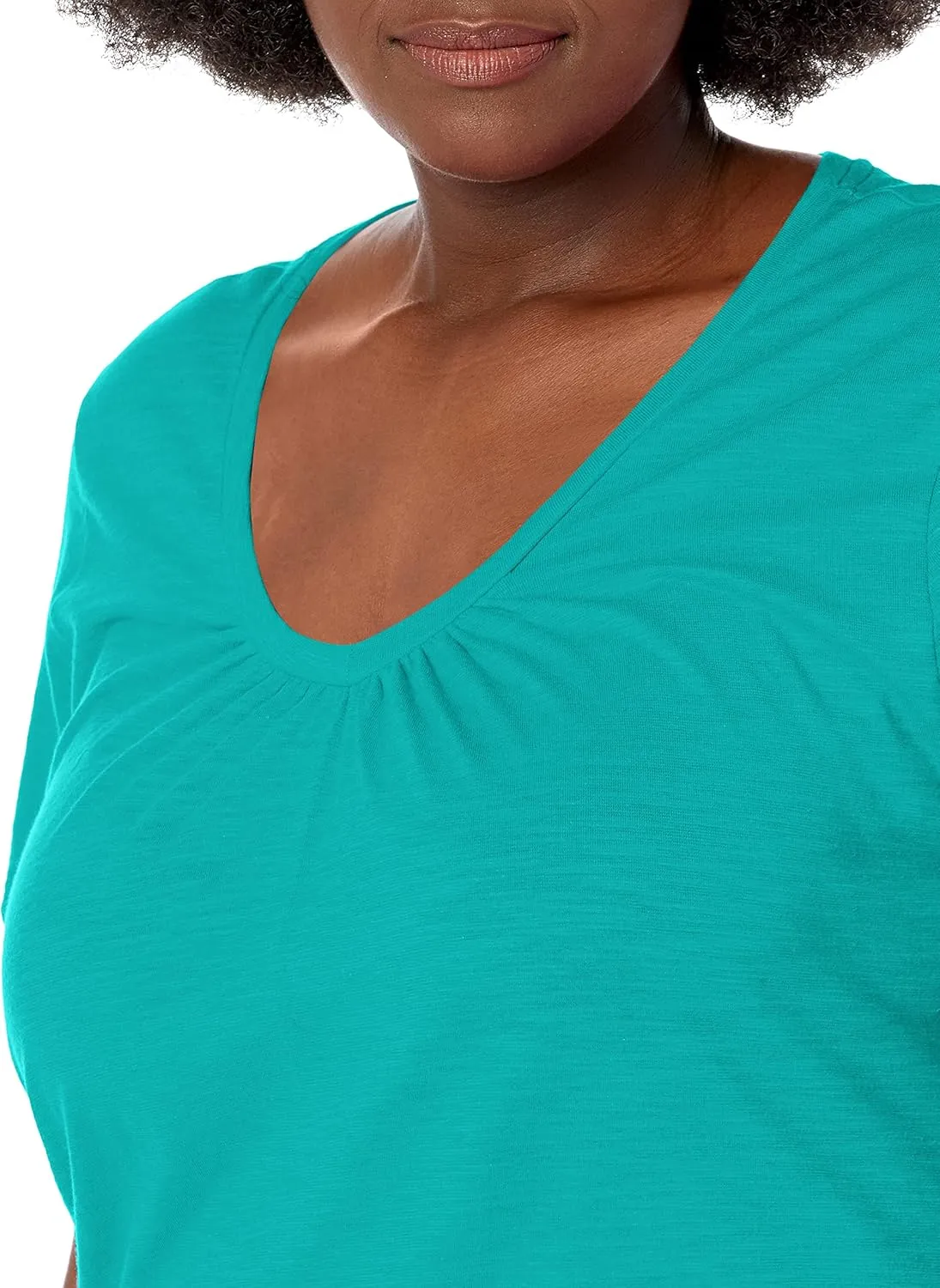 Just My Size Women's Short Sleeve Shirred V-Neck Tee