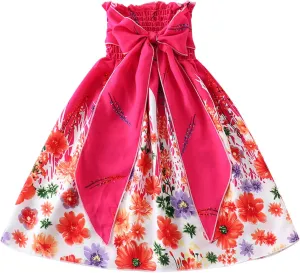 KAGAYD Girl's Floral Print Ruffle Hem Dress Spaghetti Strap Bow Tie Back Mini Casual Dresses for Summer Beach