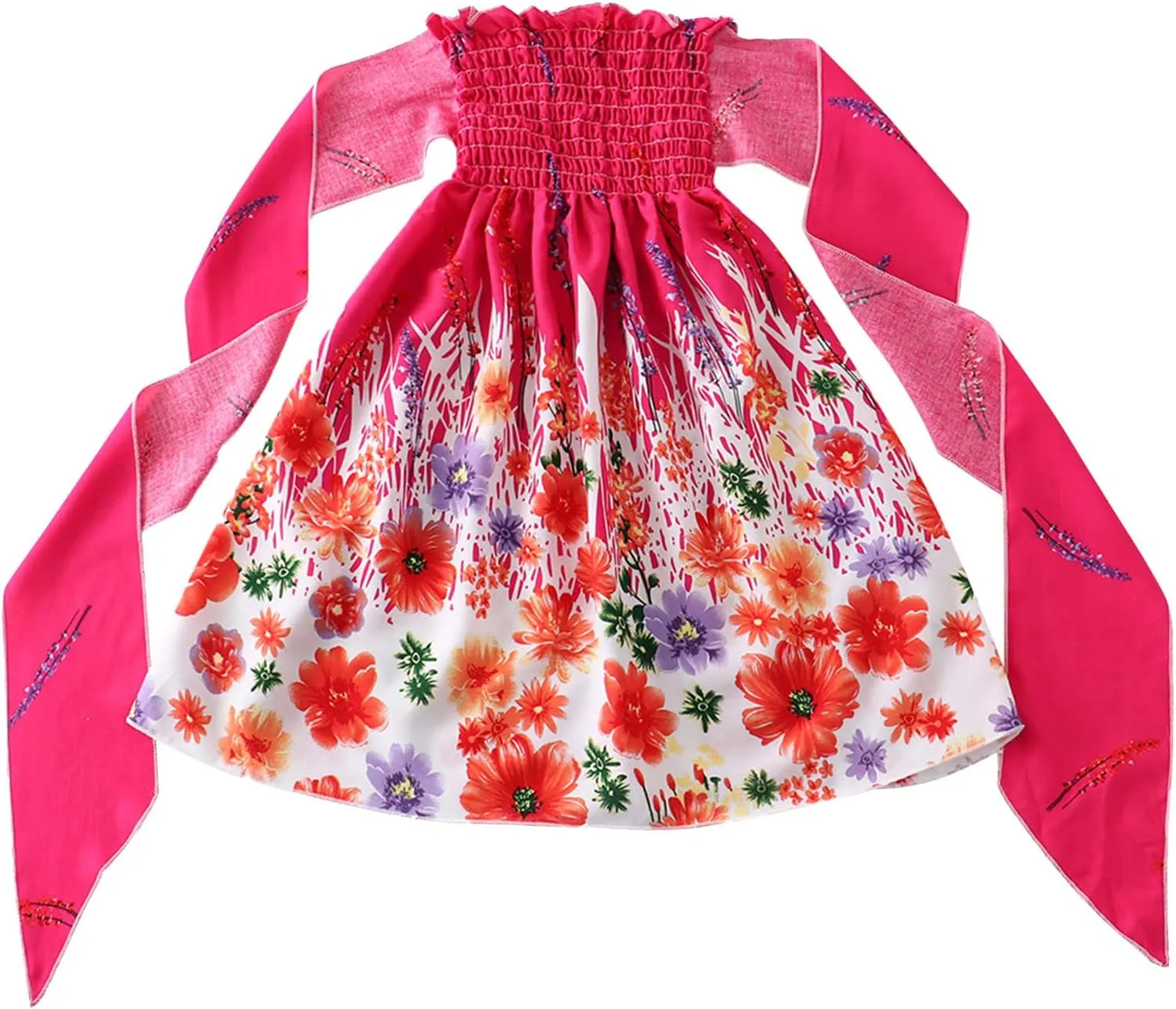KAGAYD Girl's Floral Print Ruffle Hem Dress Spaghetti Strap Bow Tie Back Mini Casual Dresses for Summer Beach