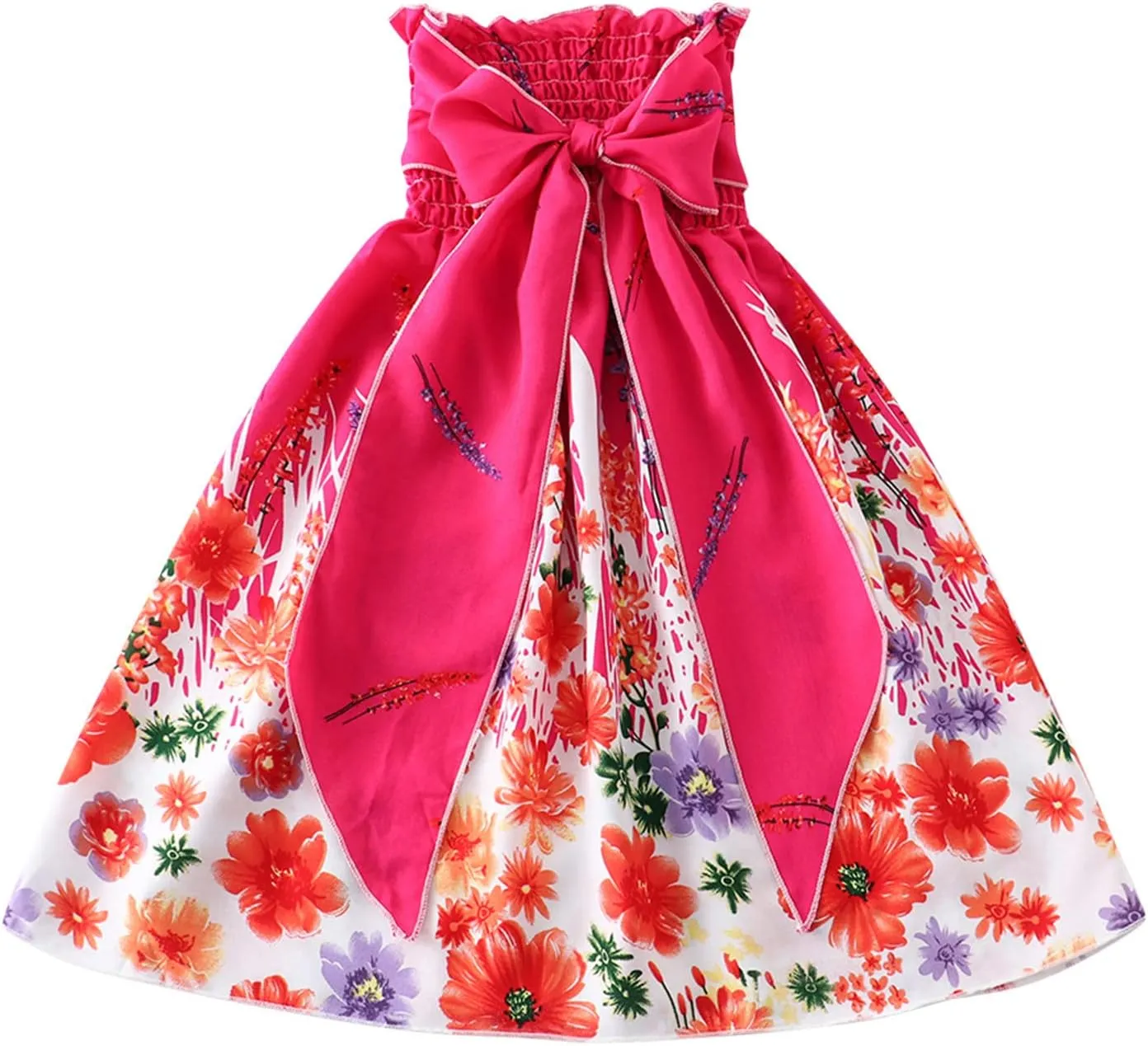 KAGAYD Girl's Floral Print Ruffle Hem Dress Spaghetti Strap Bow Tie Back Mini Casual Dresses for Summer Beach