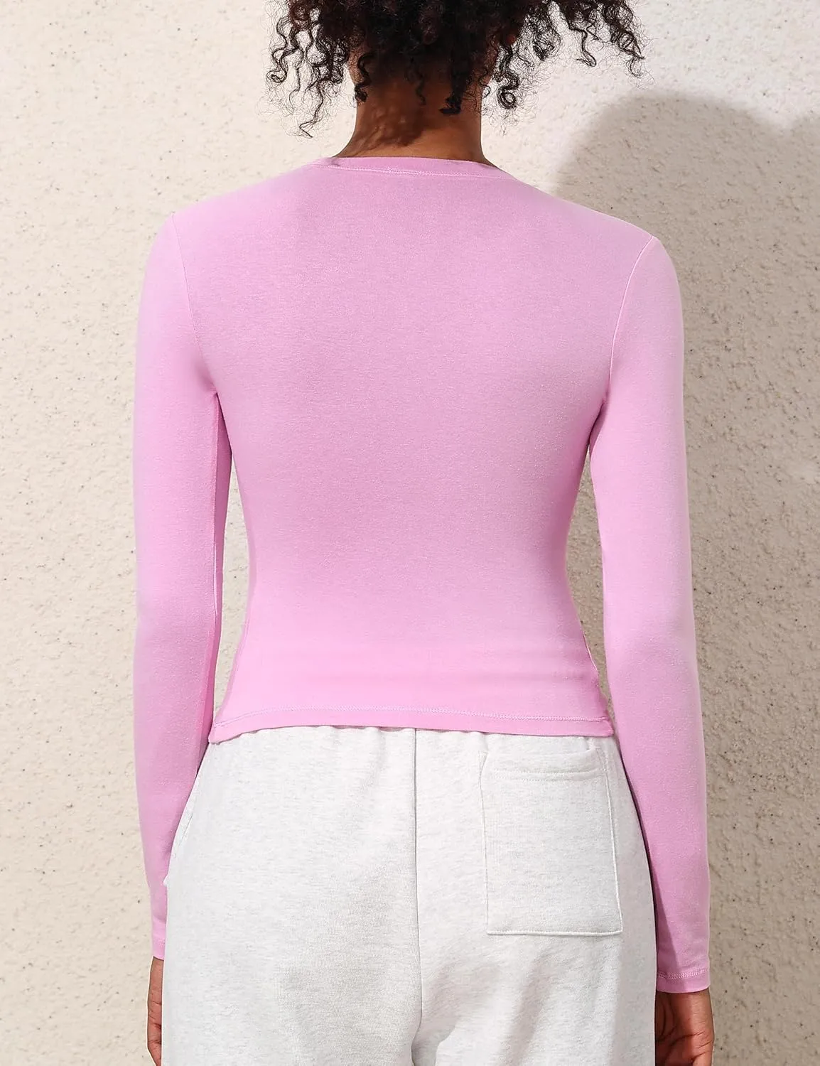 kayamiya Women's Basic Long Sleeve Cotton Shirts Tight Fit Fall Crewneck Trendy Y2K Crop Tops