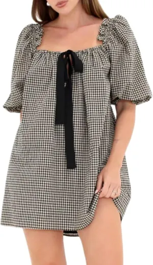 KMBANGI Women Cute Babydoll Dress Short Puff Sleeve Bow Tie Fairy Mini Dress Ruffle Boho Floral Short Slip Sundress
