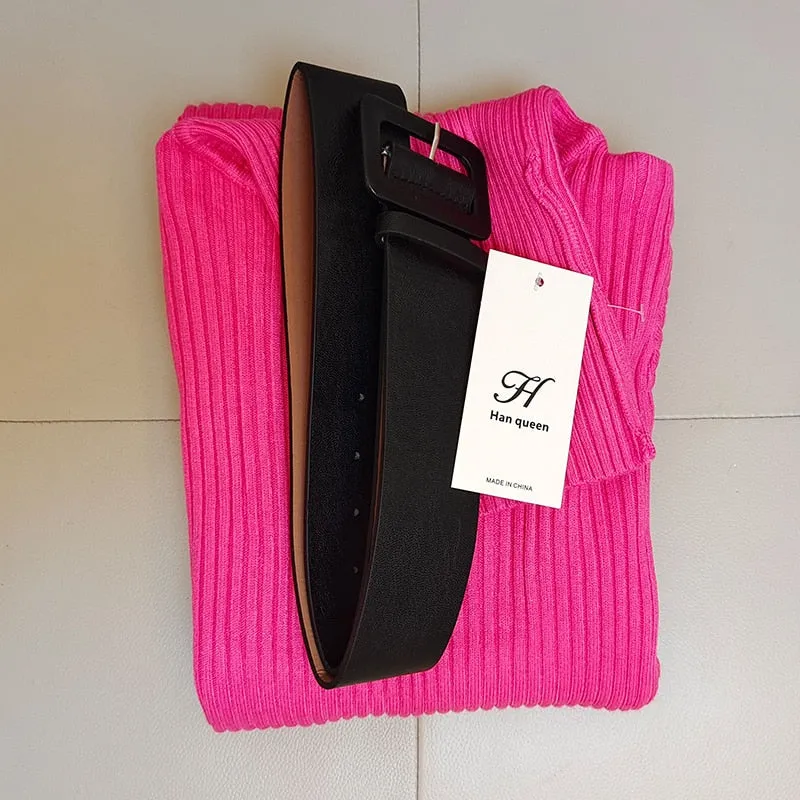 Knitted Bodycon Dress Bottoming Women Soft Elastic Turtleneck Sweater Autumn Winter Midi Party Dresses With Belt