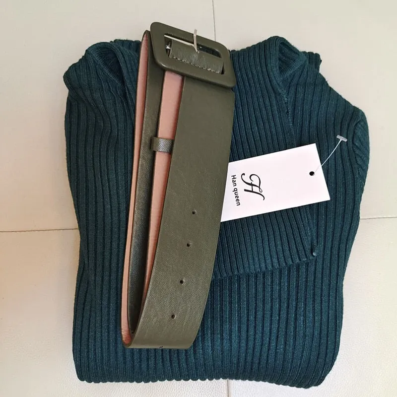 Knitted Bodycon Dress Bottoming Women Soft Elastic Turtleneck Sweater Autumn Winter Midi Party Dresses With Belt
