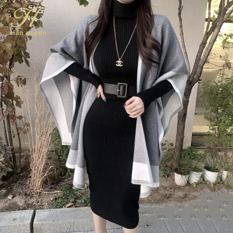 Knitted Bodycon Dress Bottoming Women Soft Elastic Turtleneck Sweater Autumn Winter Midi Party Dresses With Belt
