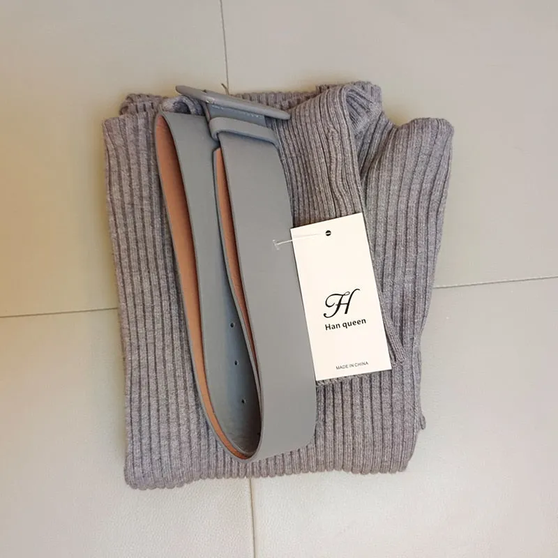 Knitted Bodycon Dress Bottoming Women Soft Elastic Turtleneck Sweater Autumn Winter Midi Party Dresses With Belt