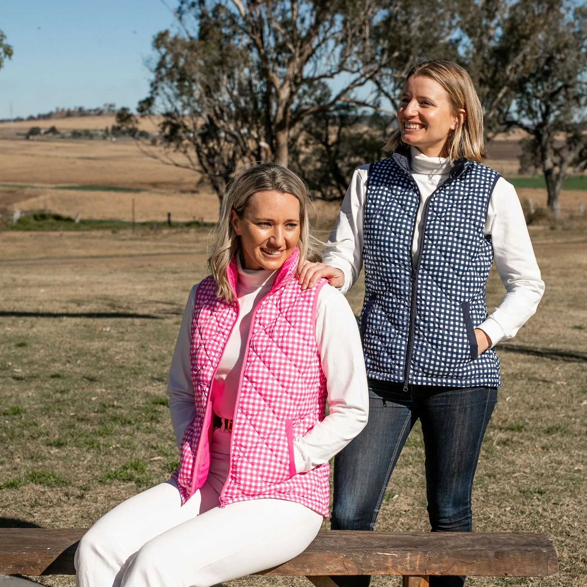 Ladies Fuchsia/White Gingham Vest