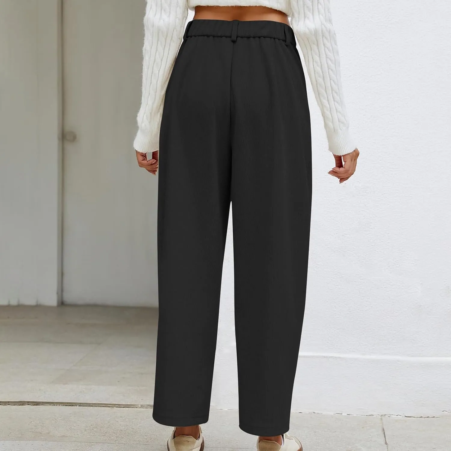Lastesso Pants for Women Soft Corduroy High Waisted Pants with Pockets Casual Business Lounge Long Trousers Solid Slacks