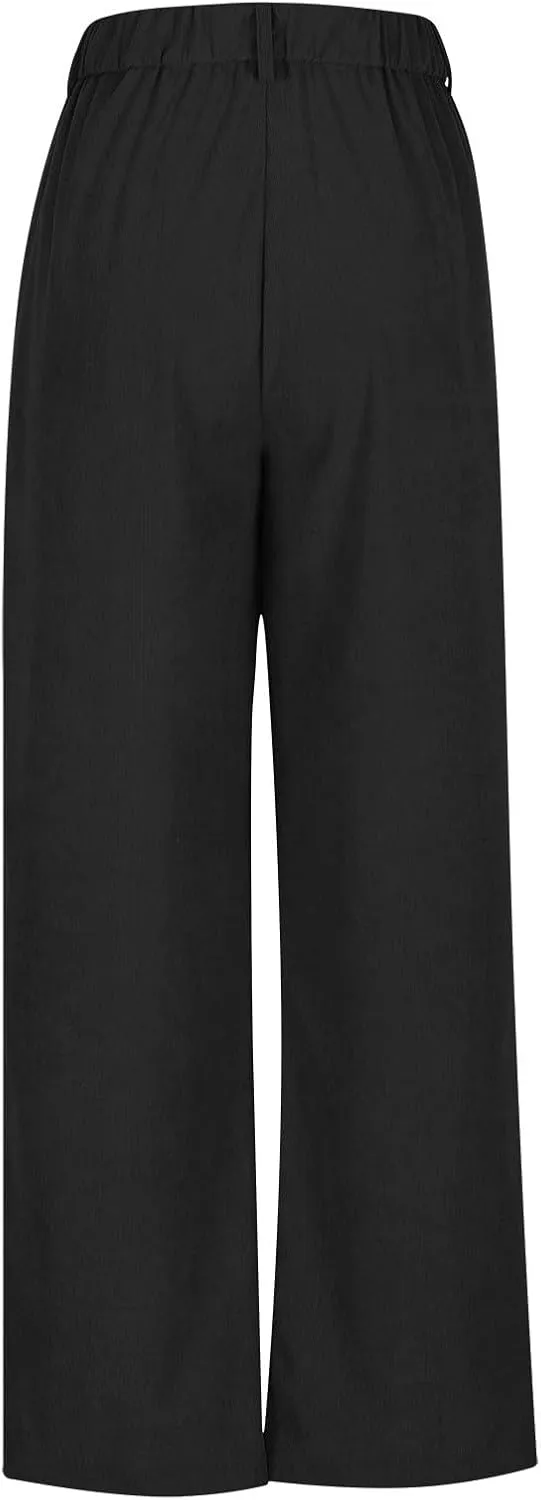 Lastesso Pants for Women Soft Corduroy High Waisted Pants with Pockets Casual Business Lounge Long Trousers Solid Slacks