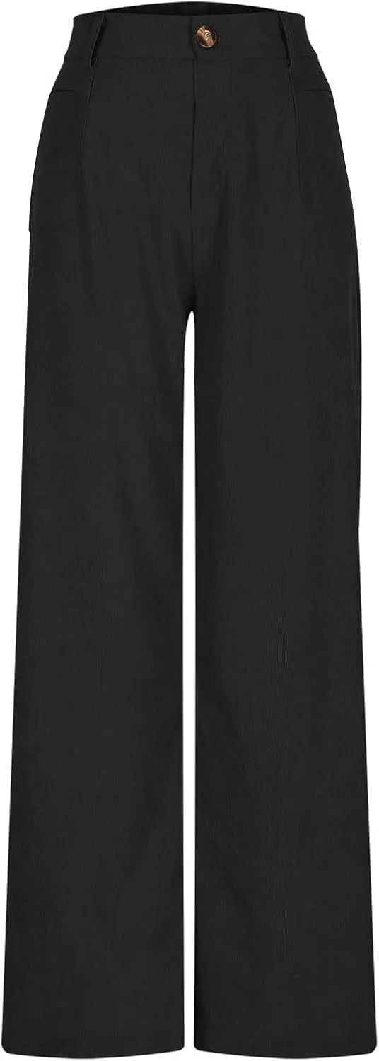 Lastesso Pants for Women Soft Corduroy High Waisted Pants with Pockets Casual Business Lounge Long Trousers Solid Slacks