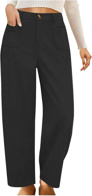 Lastesso Pants for Women Soft Corduroy High Waisted Pants with Pockets Casual Business Lounge Long Trousers Solid Slacks