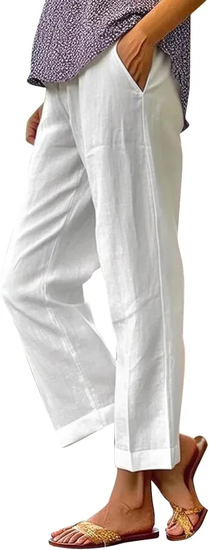 LCMTWX Womens Cotton Linen Palazzo Pants Pants Long Drawstring Linen Women Waist Cotton Casual Pants Women Linen Palazzo