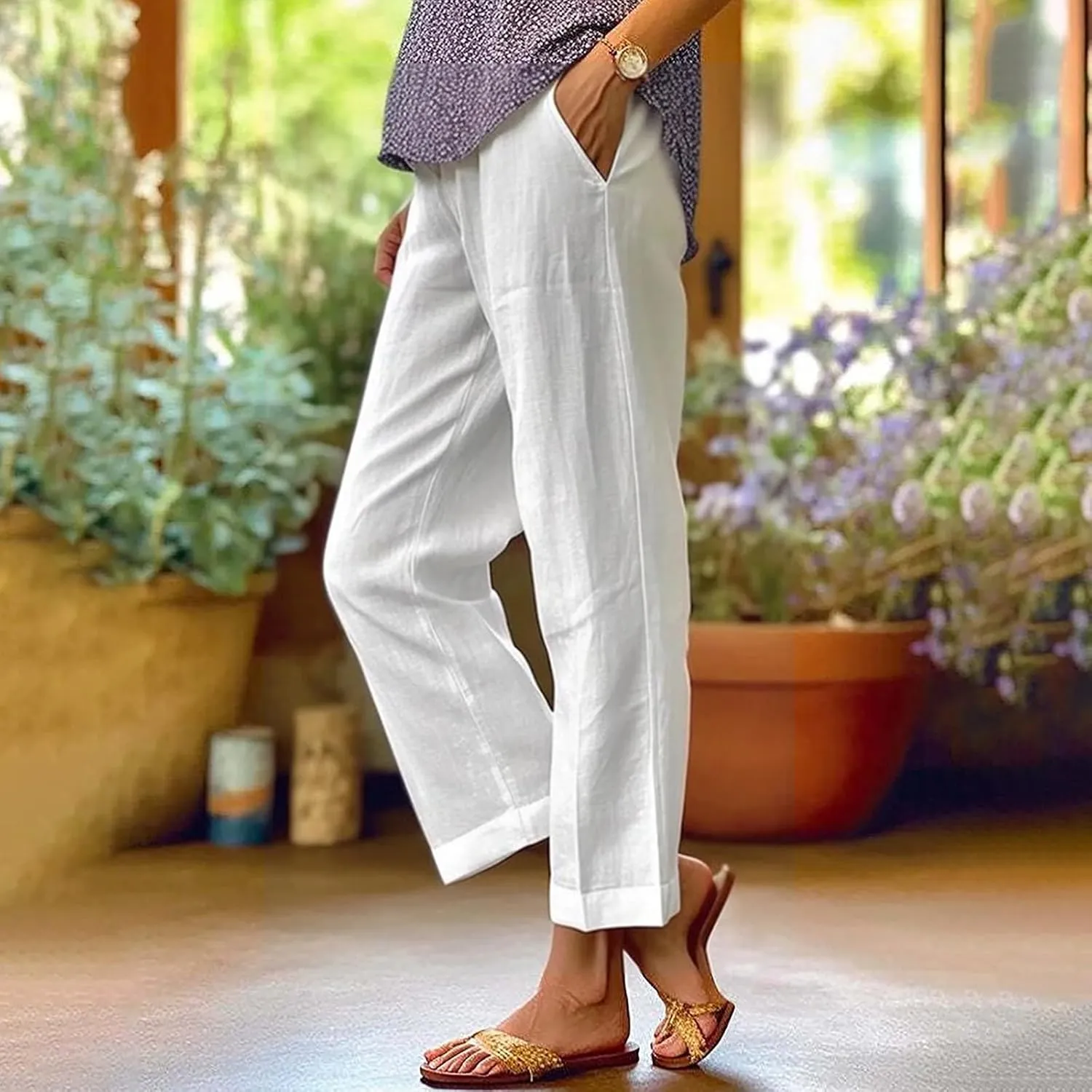 LCMTWX Womens Cotton Linen Palazzo Pants Pants Long Drawstring Linen Women Waist Cotton Casual Pants Women Linen Palazzo