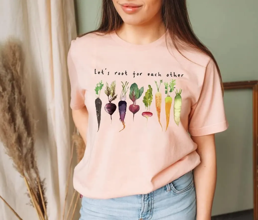 Let's Root for Each Other Plants Shirt for Women Novelty Vegetable Graphic Gardening Tees Funny Plant Lover T-Shirt