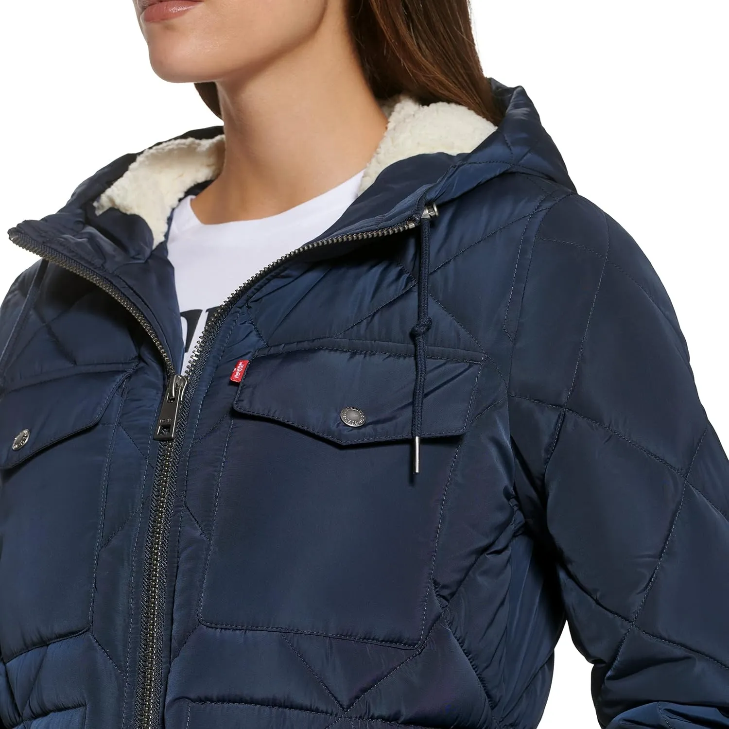 Levi's Womens Soft Sherpa Lined Diamond Quilted Long Parka Jacket