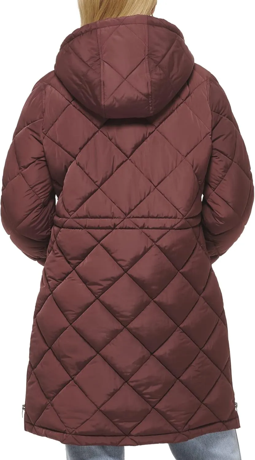 Levi's Womens Soft Sherpa Lined Diamond Quilted Long Parka Jacket