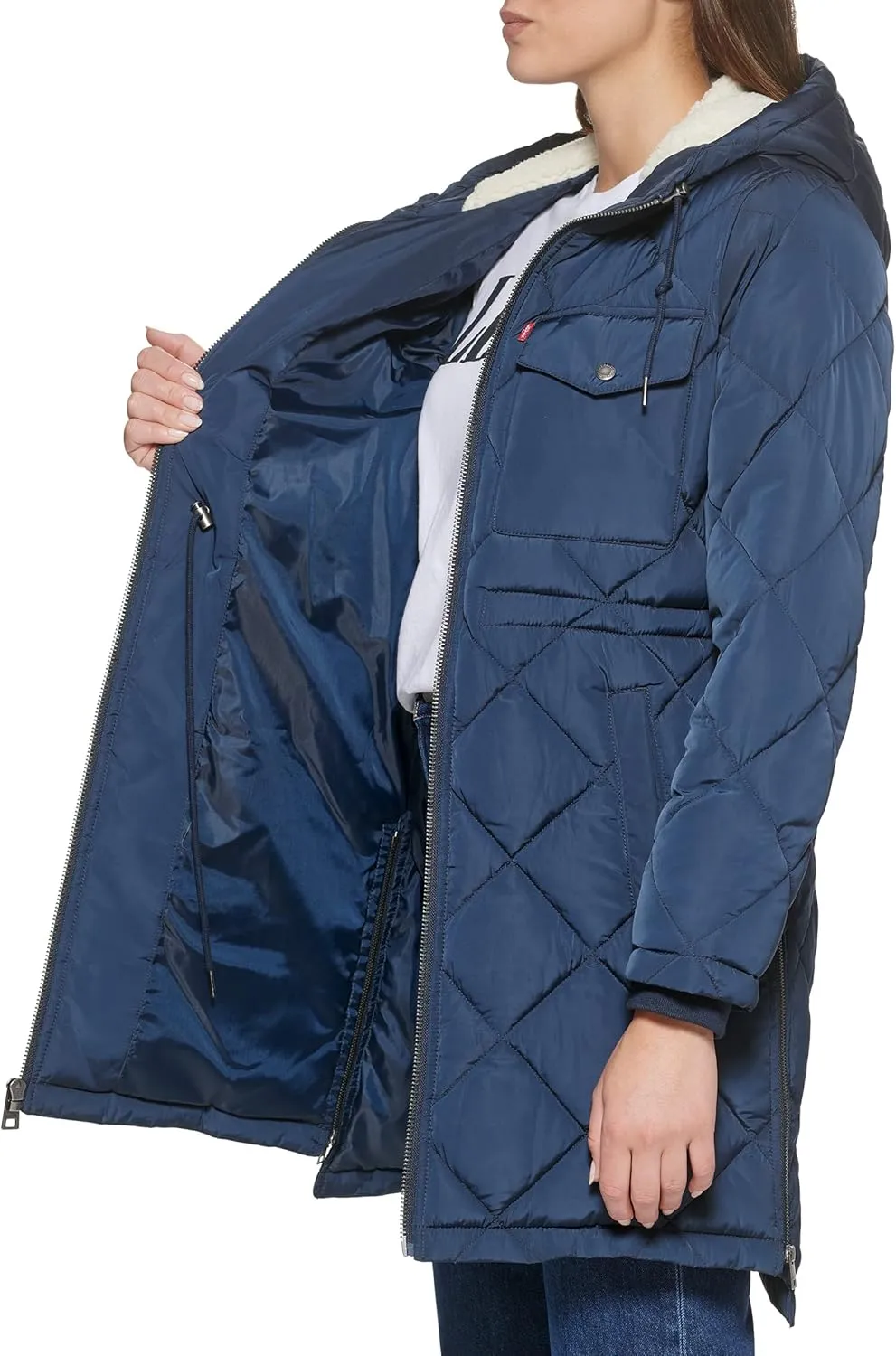 Levi's Womens Soft Sherpa Lined Diamond Quilted Long Parka Jacket