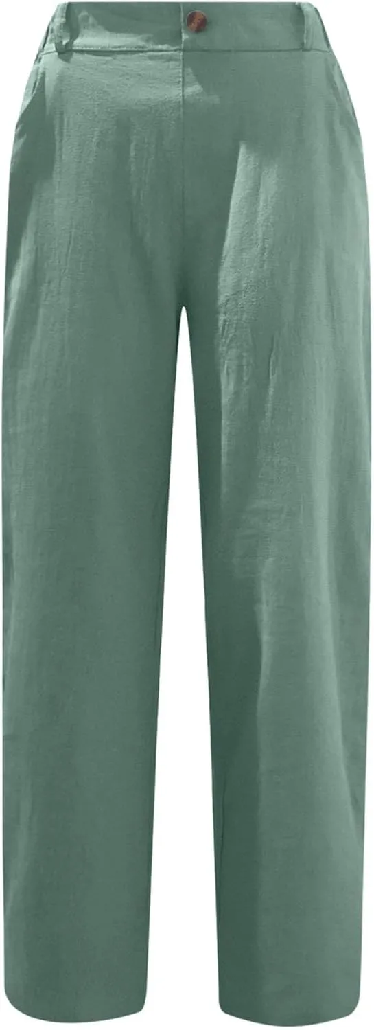 Linen Capri Pants for Women Summer Elastic Waisted Cropped Pants Casual Cotton Trousers with Pockets Plus Size Capris