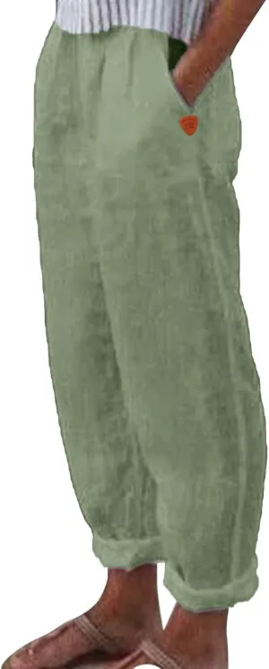 Linen Pants for Women 2025 Plus Size Trendy Spring Summer Gauze Pants Casual Elastic Waist Comfy Trousers Palazzo Capris