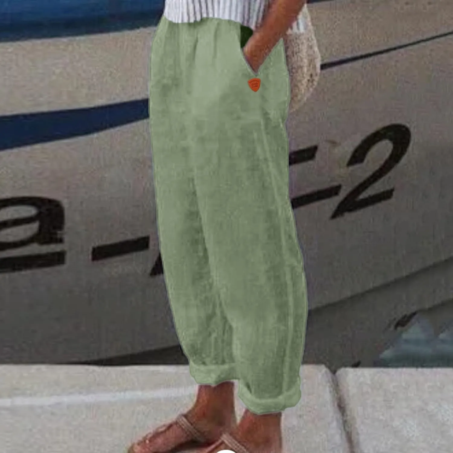 Linen Pants for Women 2025 Plus Size Trendy Spring Summer Gauze Pants Casual Elastic Waist Comfy Trousers Palazzo Capris