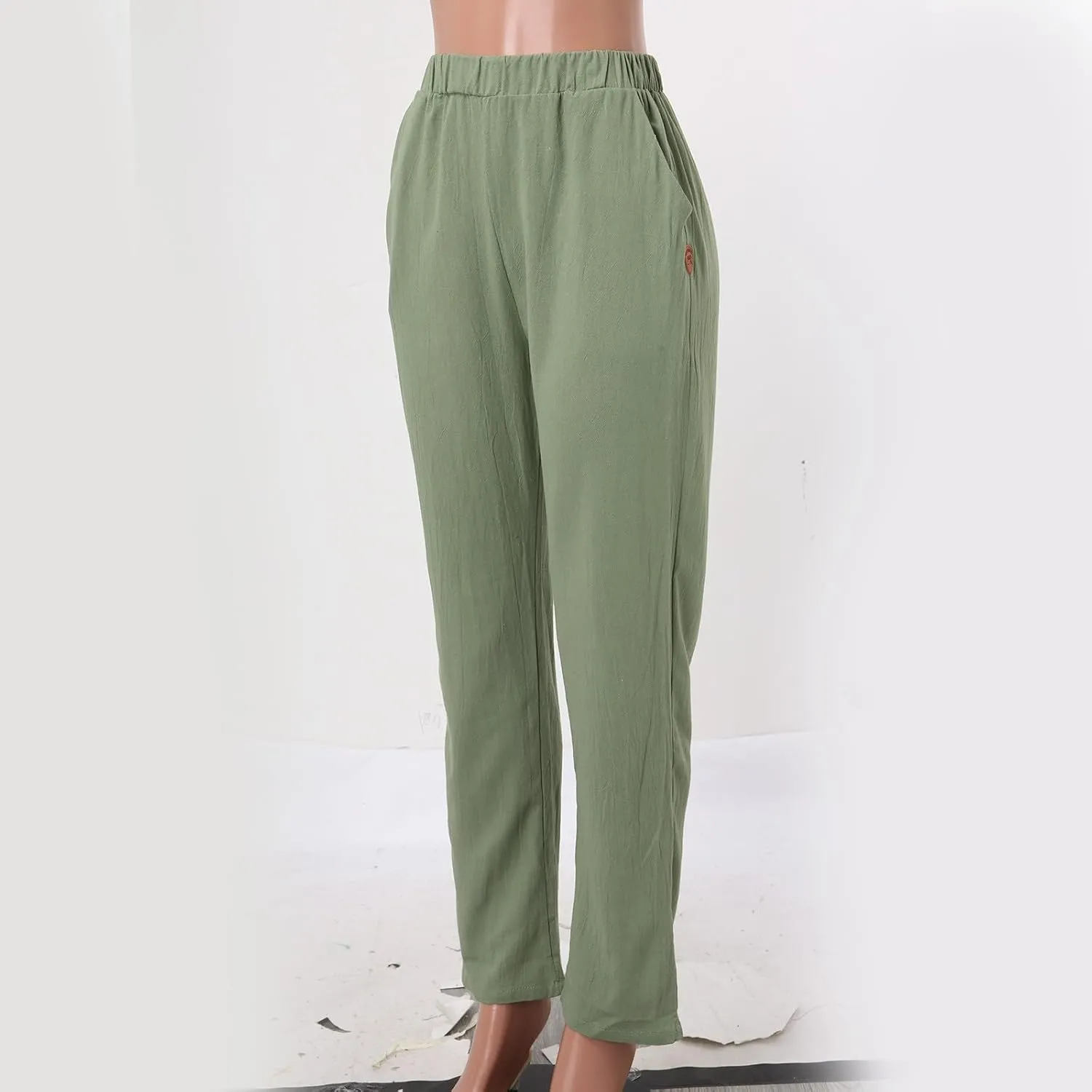Linen Pants for Women 2025 Plus Size Trendy Spring Summer Gauze Pants Casual Elastic Waist Comfy Trousers Palazzo Capris