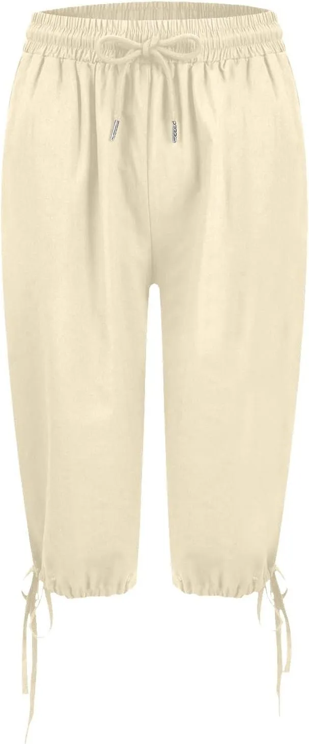 Linen Pants for Women Solid Color Casual Side Lace Summer Drawstring Pants with Pocket for Beach Vacations