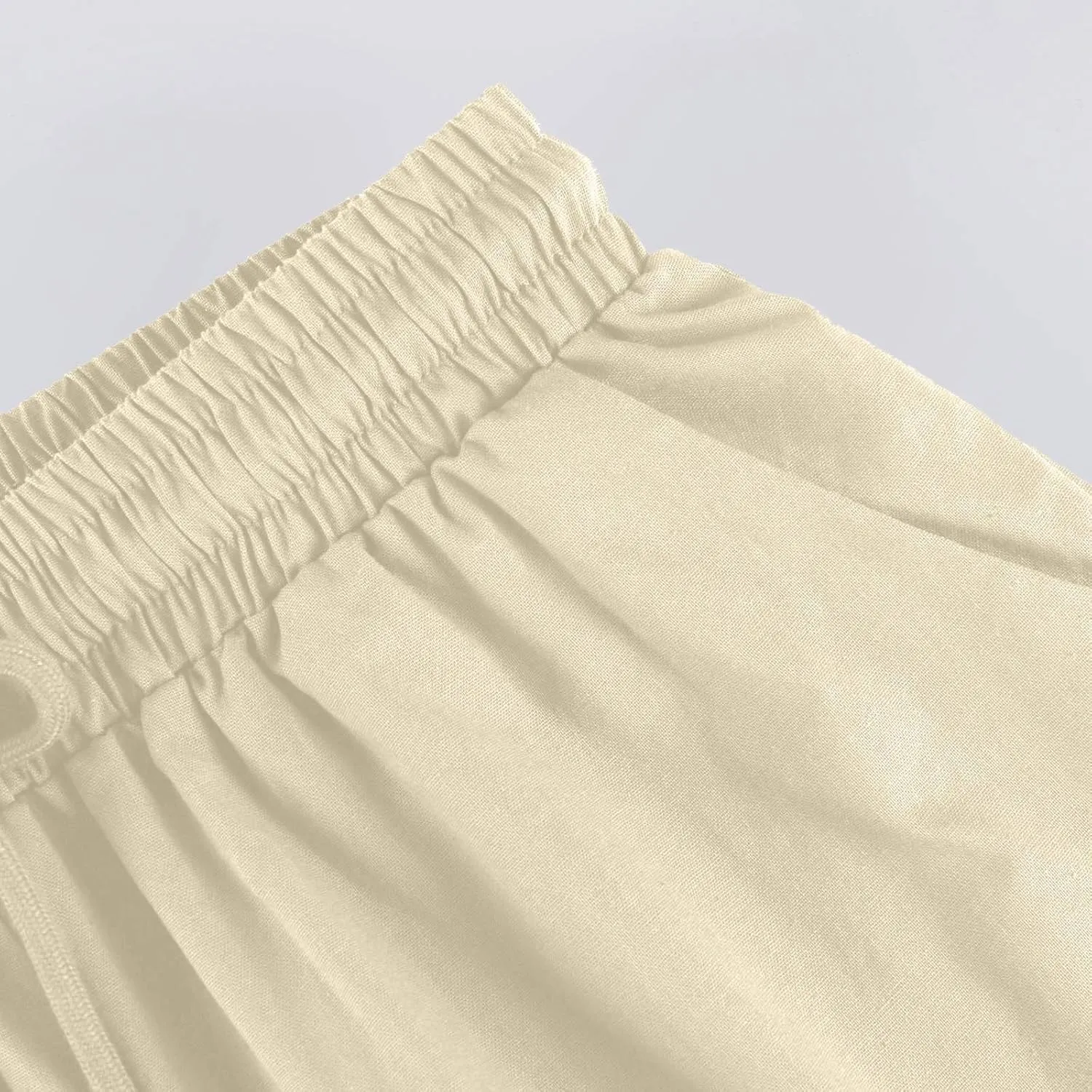 Linen Pants for Women Solid Color Casual Side Lace Summer Drawstring Pants with Pocket for Beach Vacations