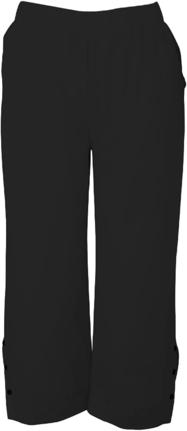 Linen Pants for Women Summer Elastic Waist Straight Leg Plus Size Crop Button Casual Beach Trousers with Pockets