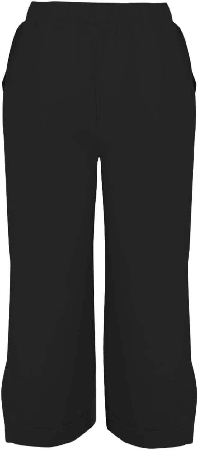 Linen Pants for Women Summer Elastic Waist Straight Leg Plus Size Crop Button Casual Beach Trousers with Pockets