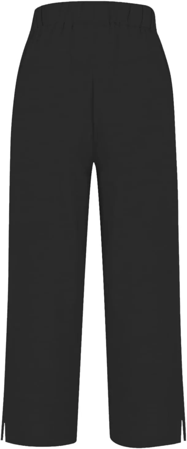 Linen Pants for Women Summer Elastic Waist Straight Leg Plus Size Crop Button Casual Beach Trousers with Pockets