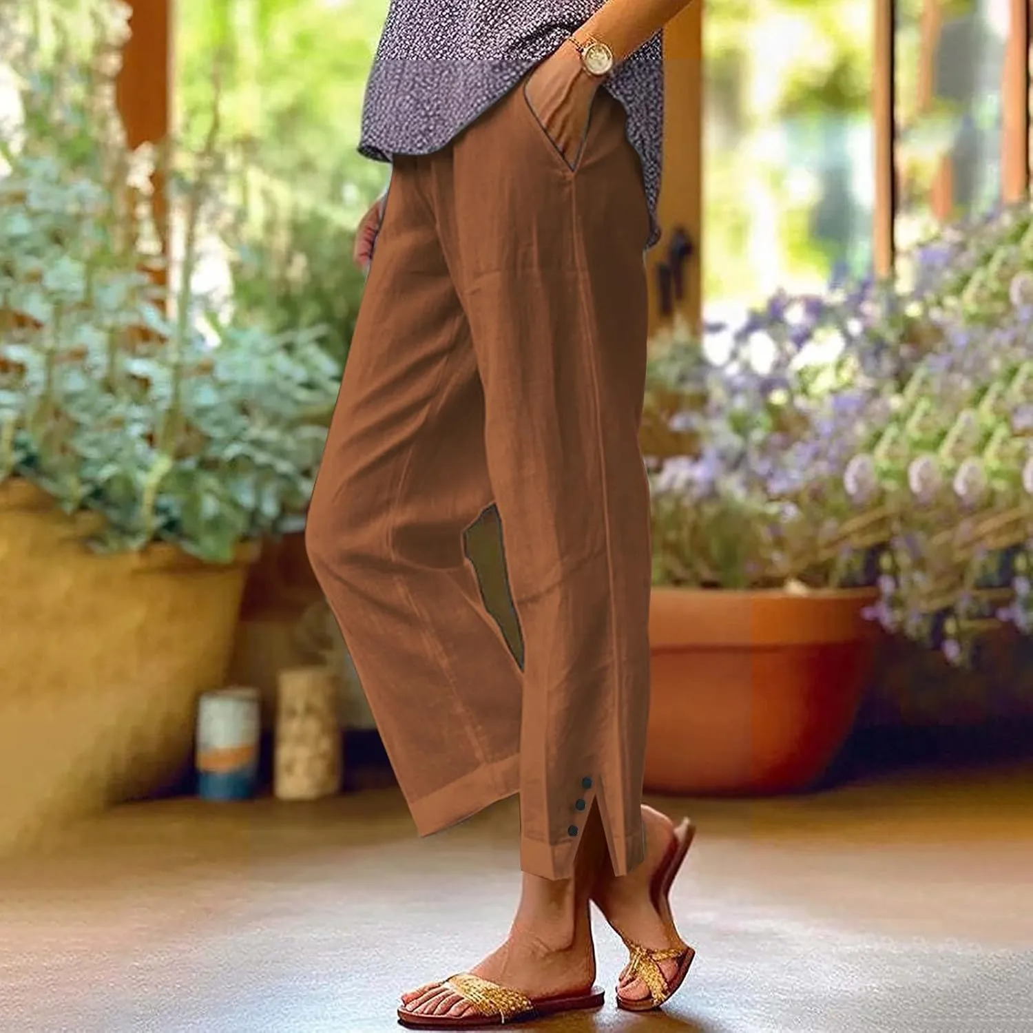 Linen Pants Women Solid Elastic Pants Long Drawstring Linen Women Lounge Sweatpants with Pockets 2025 Spring Fall