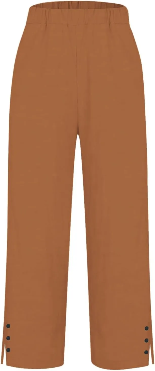 Linen Pants Women Solid Elastic Pants Long Drawstring Linen Women Lounge Sweatpants with Pockets 2025 Spring Fall
