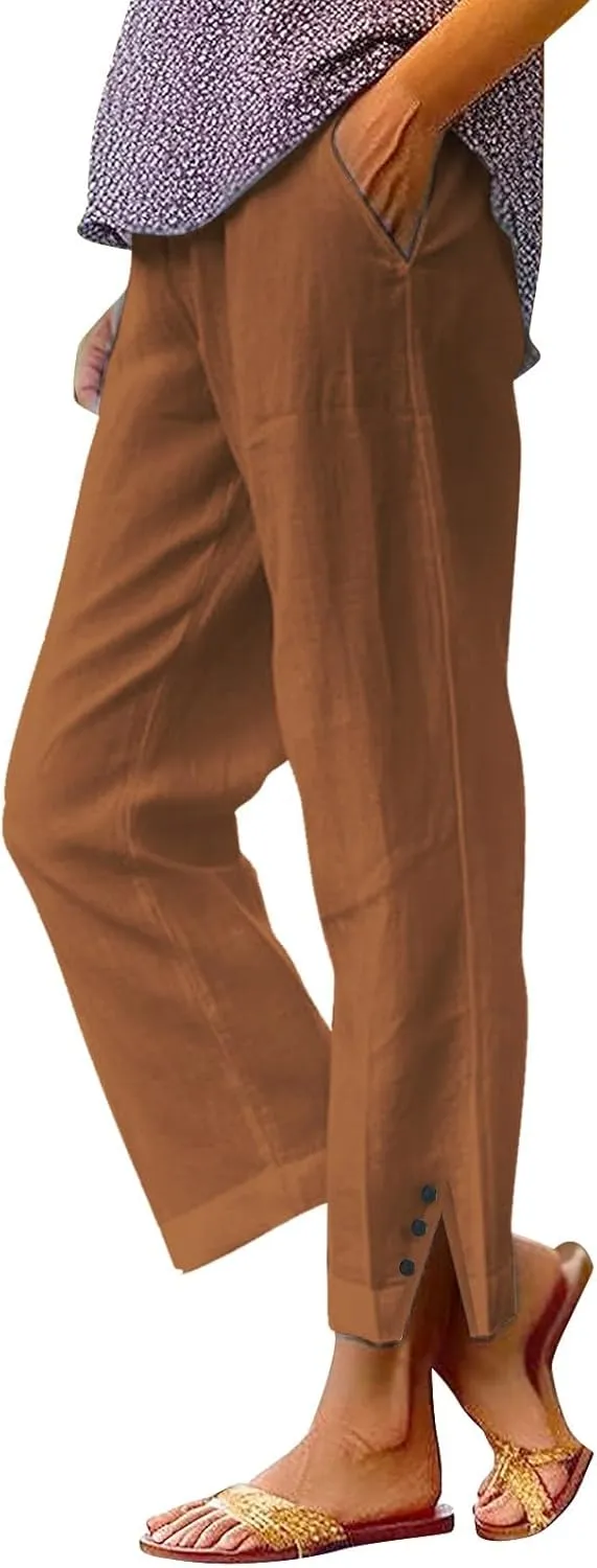 Linen Pants Women Solid Elastic Pants Long Drawstring Linen Women Lounge Sweatpants with Pockets 2025 Spring Fall