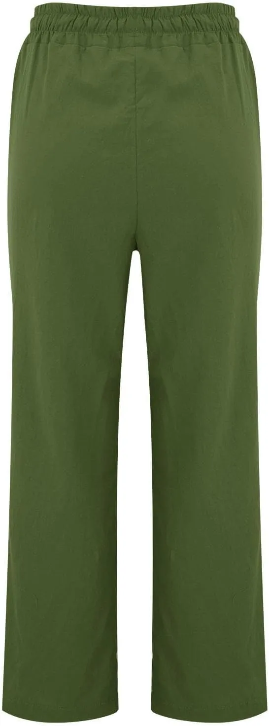 Linen Pants Women Summer Casual Beach Vacation Drawstring High Waist Loose Stright Wide Leg Pants Trouser for Women