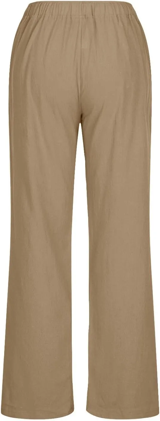 Linen Pants Women Summer Wide Leg Pant Cotton Linen Lounge Pants Loose Palazzo Trouser Comfy Trousers with Pockets